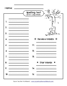 Spelling Test (B-7) Spelling B Worksheet