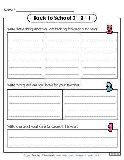 Back to School 3-2-1 Backtoschool Worksheet