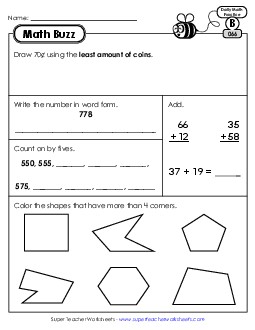 Math Buzz: Week 14 Worksheets 66 through 70 Daily Math Review Worksheet