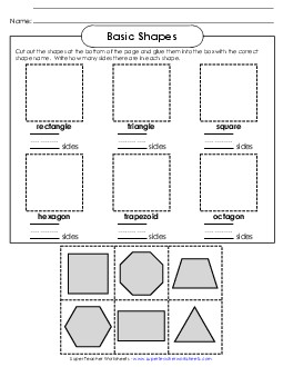 Cut & Glue (Flat Shapes) 1st Grade Math Worksheet