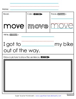 Worksheet 3: Move Sight Words Individual Worksheet