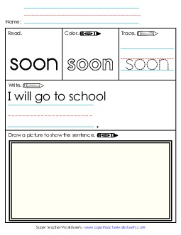 Worksheet 3: Soon Sight Words Individual Worksheet