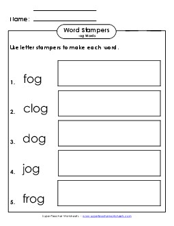 Letter Stampers Activity (-og Words) Word Families Worksheet