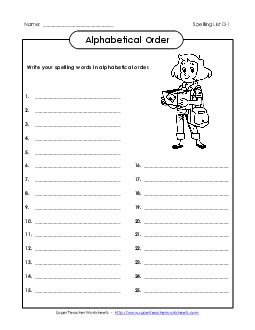 Alphabetical Order - Full List (D-1) Free Spelling D Worksheet