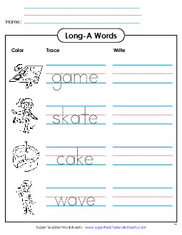 Trace and Write (Long A) Phonics Long Short A Worksheet