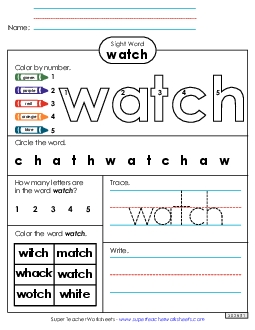 Worksheet 4: Watch Sight Words Individual Worksheet