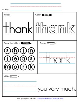 Worksheet 1: Thank Free Sight Words Individual Worksheet