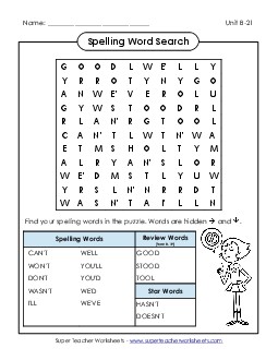 Word Search (B-21) Spelling B Worksheet