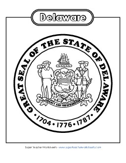 Delaware State Seal (Black & White) States Individual Worksheet