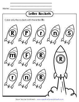 Letter R r Recognition - Rockets Alphabet Worksheet