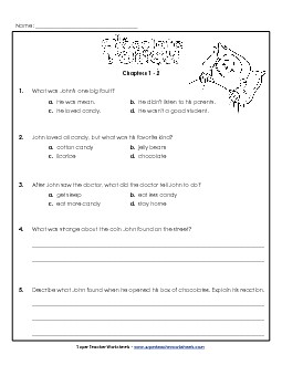 Questions for Chapters 1 & 2 Free Book Chocolate Touch Worksheet