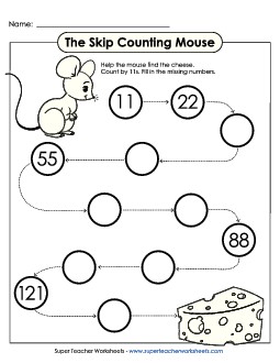 Skip Counting Mouse (By 11s) Worksheet