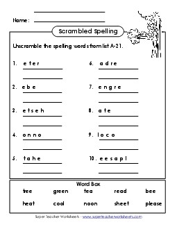 Unscramble (A-21) Spelling A Worksheet