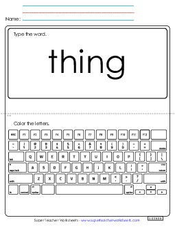 Type the Word: Thing Sight Words Individual Worksheet