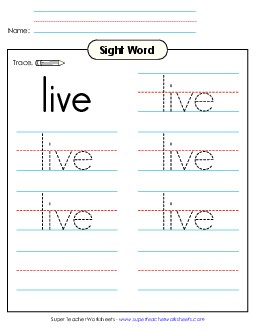 Trace the Word: Live Sight Words Individual Worksheet