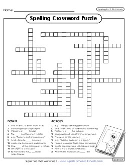 Crossword (ELA) Spelling F Worksheet