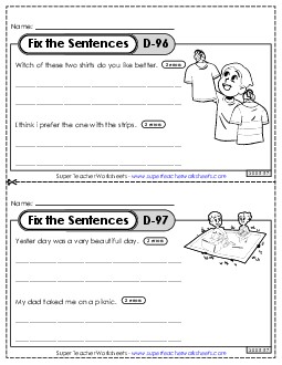 Fix the Sentences D-96 through D-100 Worksheet