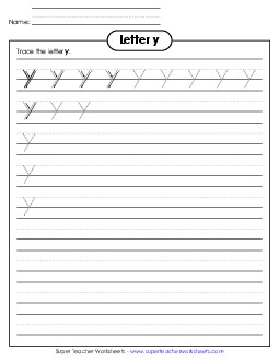 Lowercase y (Smaller Font Size) Alphabet Worksheet