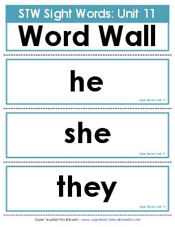 Pocket Chart or  Word Wall (Unit 11) Sight Words Worksheet