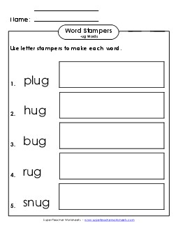 Letter Stampers Activity (-ug Words) Word Families Worksheet