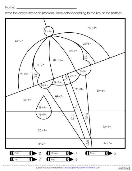 Division Mystery Picture: Summer Scenes 1 (1-10) Worksheet