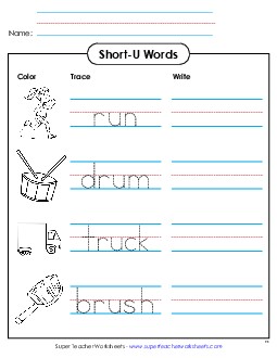 Trace and Write Phonics Long Short U Worksheet