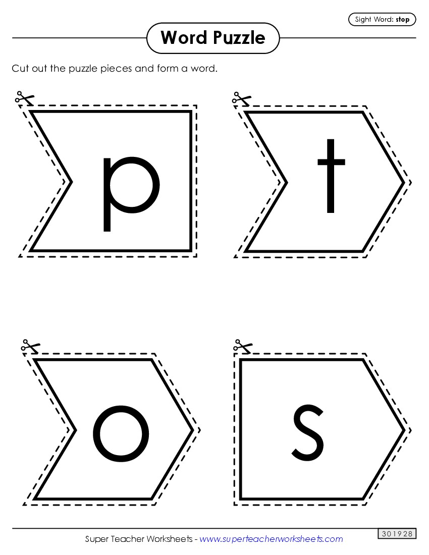 Word Puzzle: Stop Sight Words Individual Worksheet