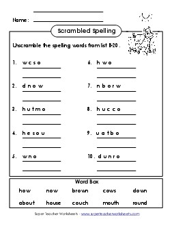 Word Unscramble (B-20) Spelling B Worksheet