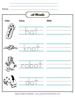 Trace and Write (-ot) Word Families Worksheet