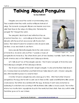 Penguins  5th Grade Reading Comprehension Worksheet