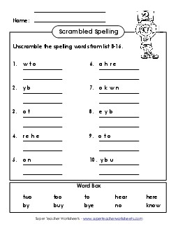 Word Unscramble (B-16) Spelling B Worksheet