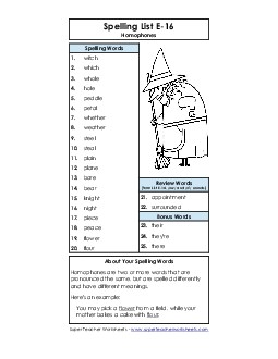 Spelling List E-16 Spelling E Worksheet