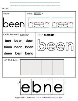 Worksheet 2: Been Sight Words Individual Worksheet