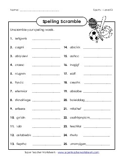 Unscramble the Spelling Words Spelling D Worksheet