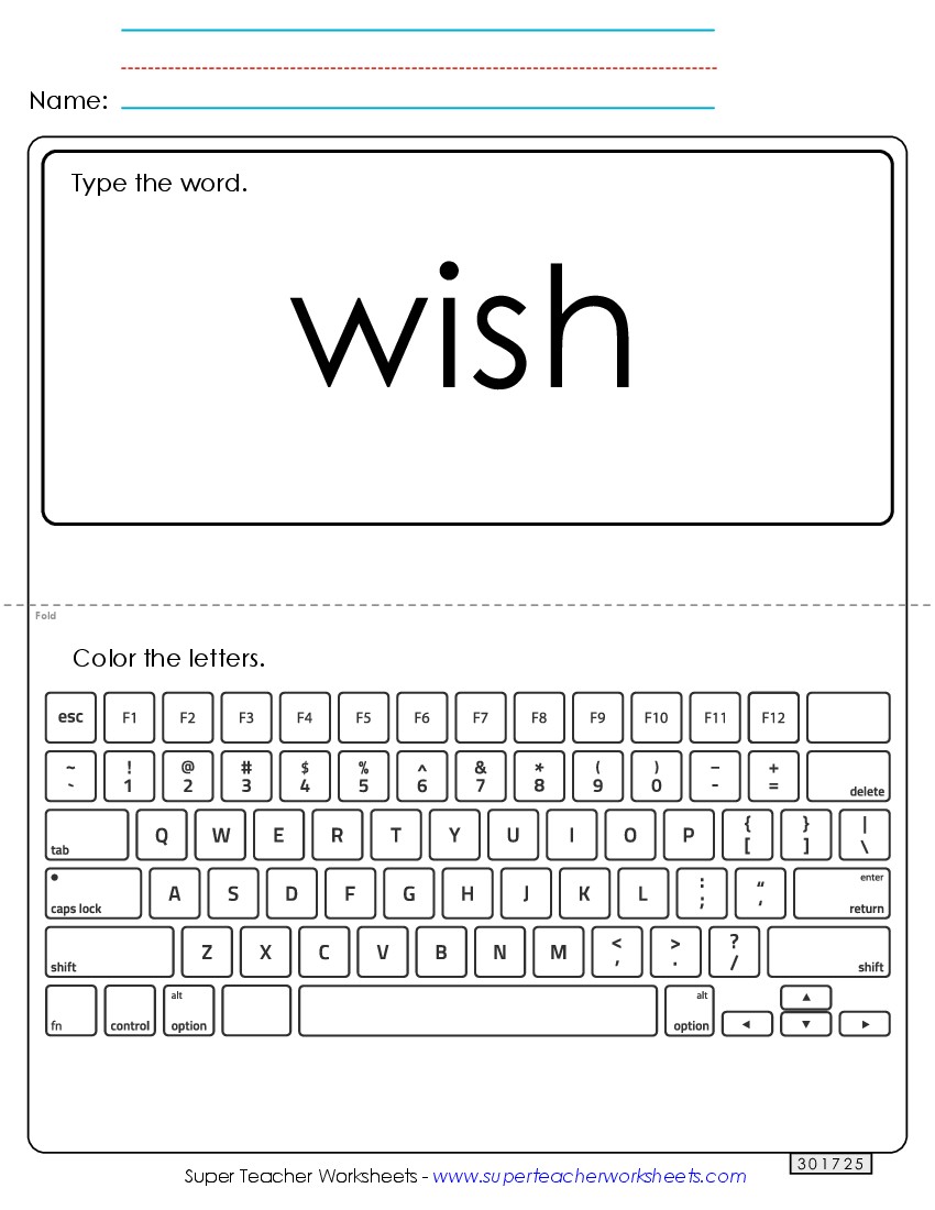 Type the Word: Wish Sight Words Individual Worksheet