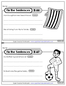 Fix the Sentences B-66 through B-70 Worksheet