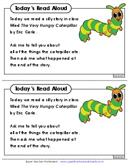 Take-Home Note: Hungry Caterpillar Picture Book Very Hungry Caterpillar Worksheet