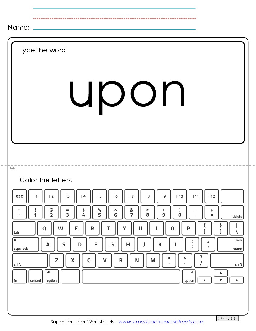 Type the Word: Upon Sight Words Individual Worksheet