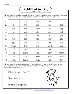 Cumulative Practice (Units 1 - 12) Sight Words Worksheet