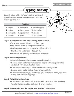 Typing Sentences (F-6) Spelling F Worksheet