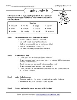 Typing Sentences (D-14) Spelling D Worksheet