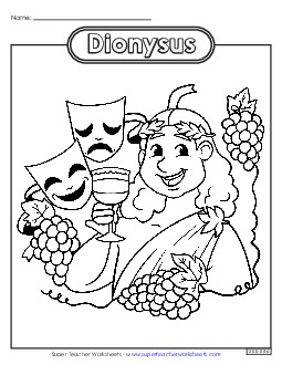 Coloring Page: Dionysus Greek Mythology Worksheet