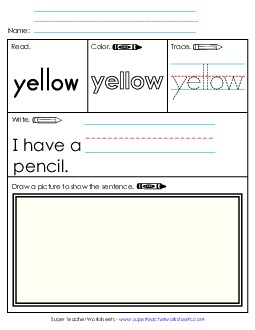 Worksheet 3: Yellow Sight Words Individual Worksheet