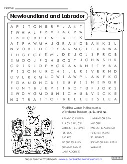 Word Search Canada Worksheet