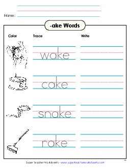 Trace and Write (-ake) Word Families Worksheet