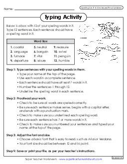 Typing Sentences (F-8) Spelling F Worksheet