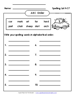 ABC Order: Write List (A-27) Spelling A Worksheet