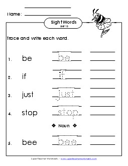 Read, Trace, Write (Unit 15) Sight Words Worksheet