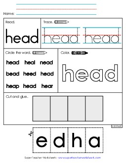 Worksheet 2: Head Sight Words Individual Worksheet