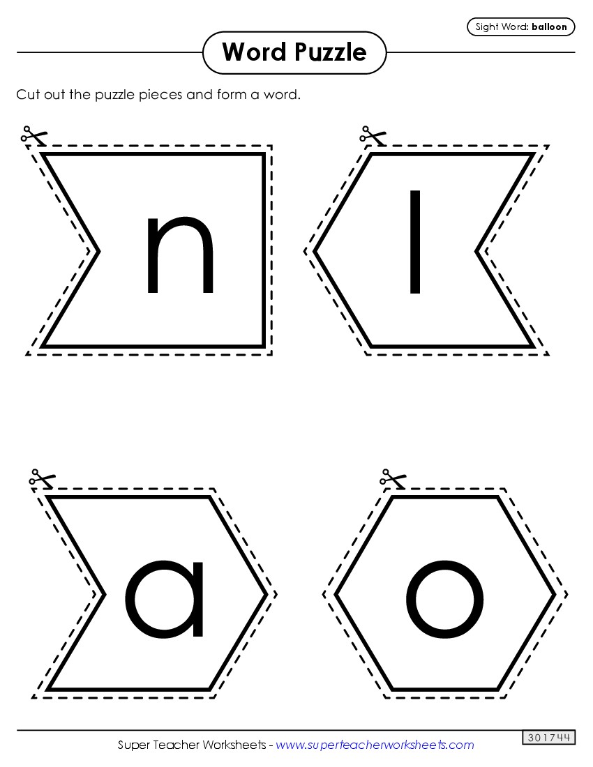 Word Puzzle: Balloon Sight Words Individual Worksheet